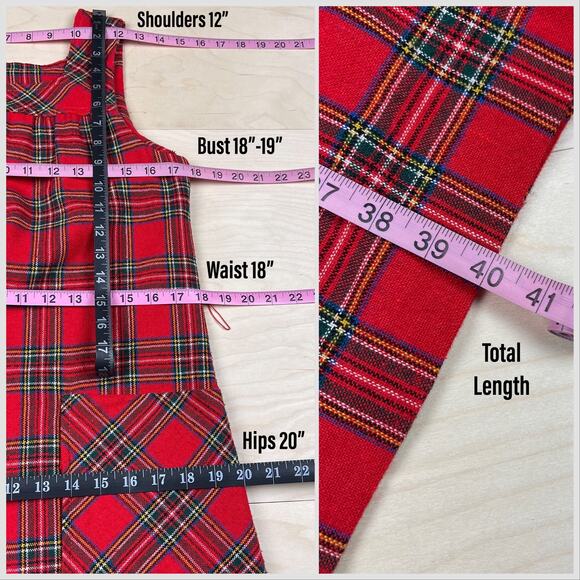 Vintage 1970s Red Tartan Plaid A-Line Pinafore Jumper Dress - Picture 6 of 7